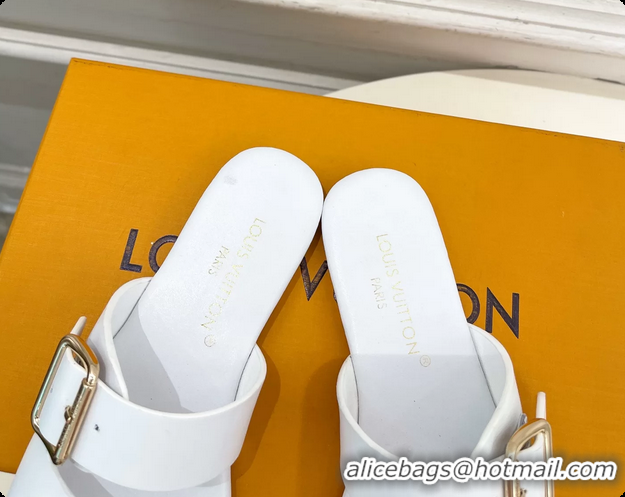 Shop Cheap Louis Vuitton White Calfskin Leather Flat Slides Sandals 6062105