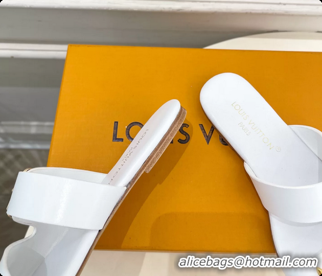 Shop Cheap Louis Vuitton White Calfskin Leather Flat Slides Sandals 6062105