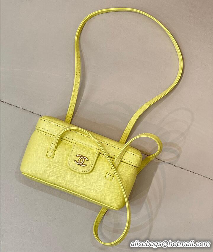 Discount Chanel Long Vanity with Leather Strap Grained Shiny Calfskin & Gold-Tone Metal AS6282 Yellow
