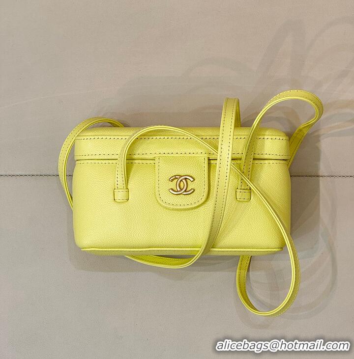 Discount Chanel Long Vanity with Leather Strap Grained Shiny Calfskin & Gold-Tone Metal AS6282 Yellow