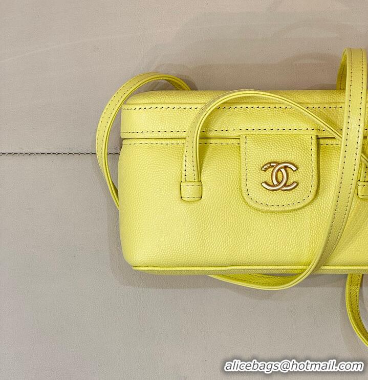 Discount Chanel Long Vanity with Leather Strap Grained Shiny Calfskin & Gold-Tone Metal AS6282 Yellow