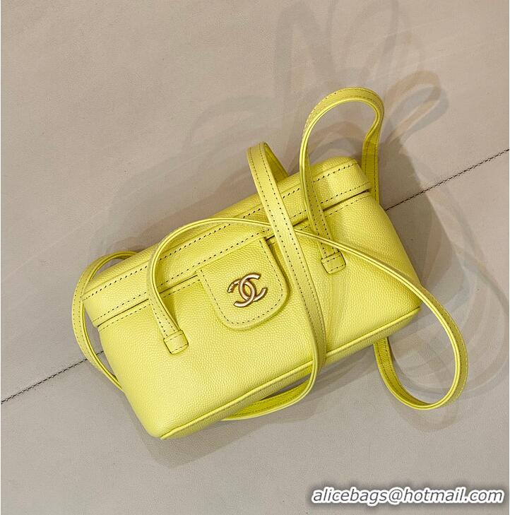 Discount Chanel Long Vanity with Leather Strap Grained Shiny Calfskin & Gold-Tone Metal AS6282 Yellow
