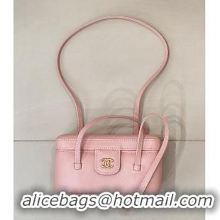 Well Crafted Chanel Long Vanity with Leather Strap Grained Shiny Calfskin & Gold-Tone Metal AS6282 Light Pink