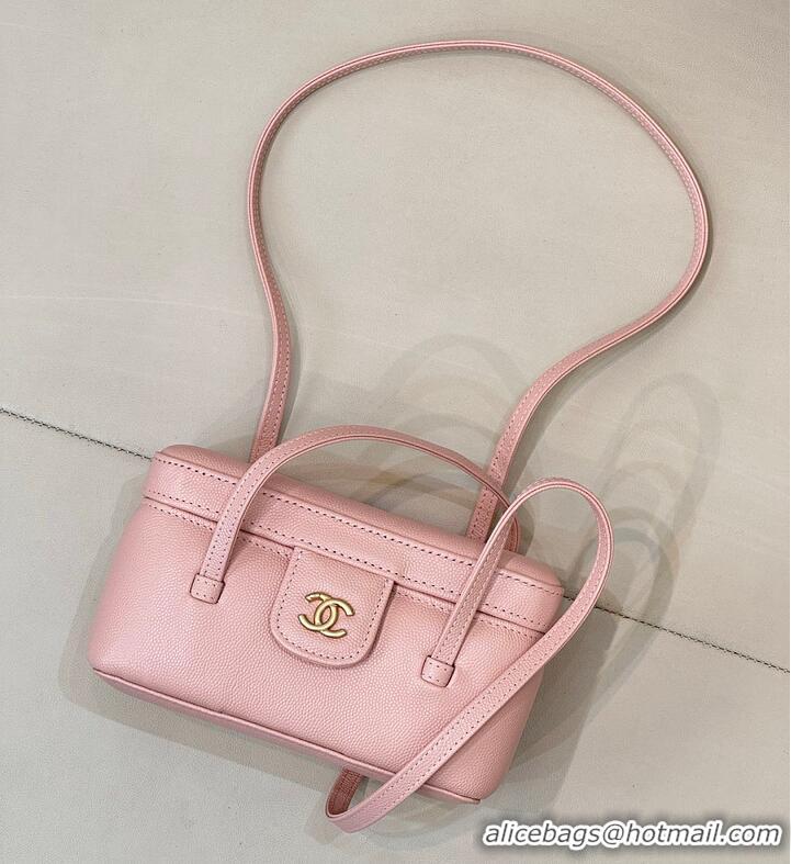 Well Crafted Chanel Long Vanity with Leather Strap Grained Shiny Calfskin & Gold-Tone Metal AS6282 Light Pink