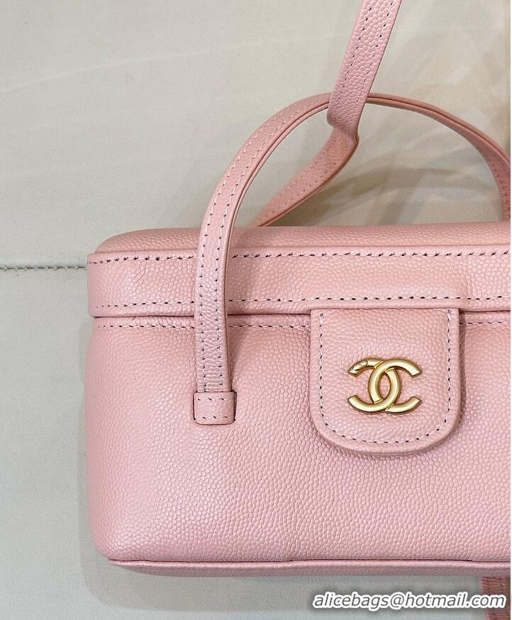 Well Crafted Chanel Long Vanity with Leather Strap Grained Shiny Calfskin & Gold-Tone Metal AS6282 Light Pink