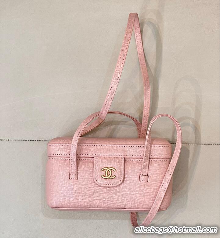 Well Crafted Chanel Long Vanity with Leather Strap Grained Shiny Calfskin & Gold-Tone Metal AS6282 Light Pink