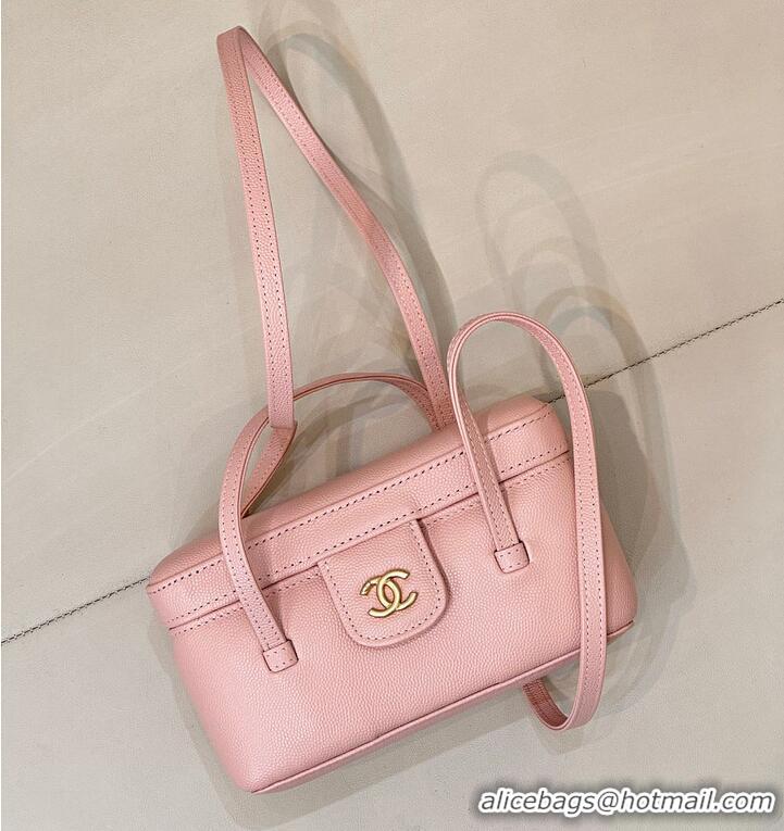 Well Crafted Chanel Long Vanity with Leather Strap Grained Shiny Calfskin & Gold-Tone Metal AS6282 Light Pink