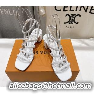 Buy Luxury Louis Vuitton Gaia Heeled Sandals with Monogram Charms White Lambskin Leather 65MM 6062106
