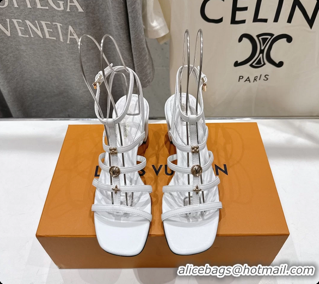 Buy Luxury Louis Vuitton Gaia Heeled Sandals with Monogram Charms White Lambskin Leather 65MM 6062106
