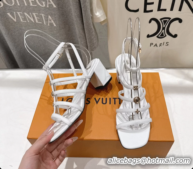 Buy Luxury Louis Vuitton Gaia Heeled Sandals with Monogram Charms White Lambskin Leather 65MM 6062106