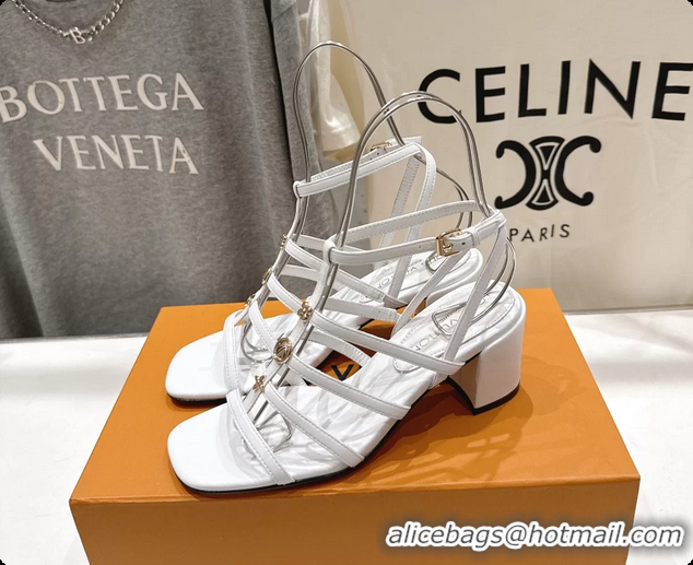 Buy Luxury Louis Vuitton Gaia Heeled Sandals with Monogram Charms White Lambskin Leather 65MM 6062106