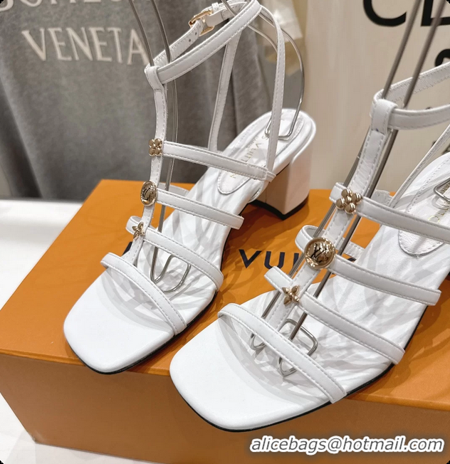 Buy Luxury Louis Vuitton Gaia Heeled Sandals with Monogram Charms White Lambskin Leather 65MM 6062106
