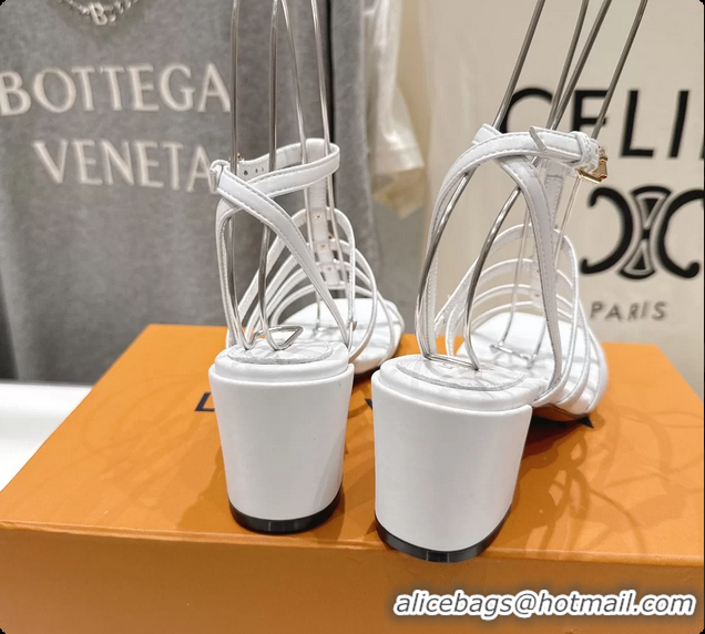 Buy Luxury Louis Vuitton Gaia Heeled Sandals with Monogram Charms White Lambskin Leather 65MM 6062106