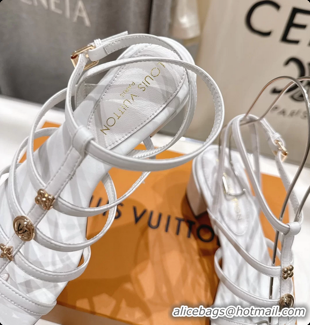 Buy Luxury Louis Vuitton Gaia Heeled Sandals with Monogram Charms White Lambskin Leather 65MM 6062106