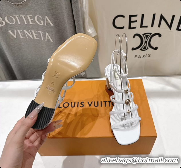 Buy Luxury Louis Vuitton Gaia Heeled Sandals with Monogram Charms White Lambskin Leather 65MM 6062106