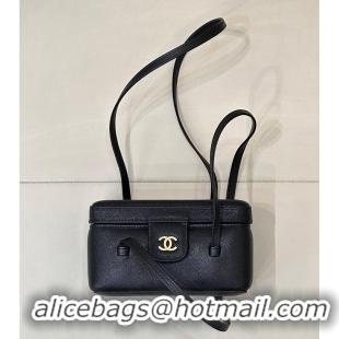 Best Price Chanel Long Vanity with Leather Strap Grained Shiny Calfskin & Gold-Tone Metal AS6282 Black