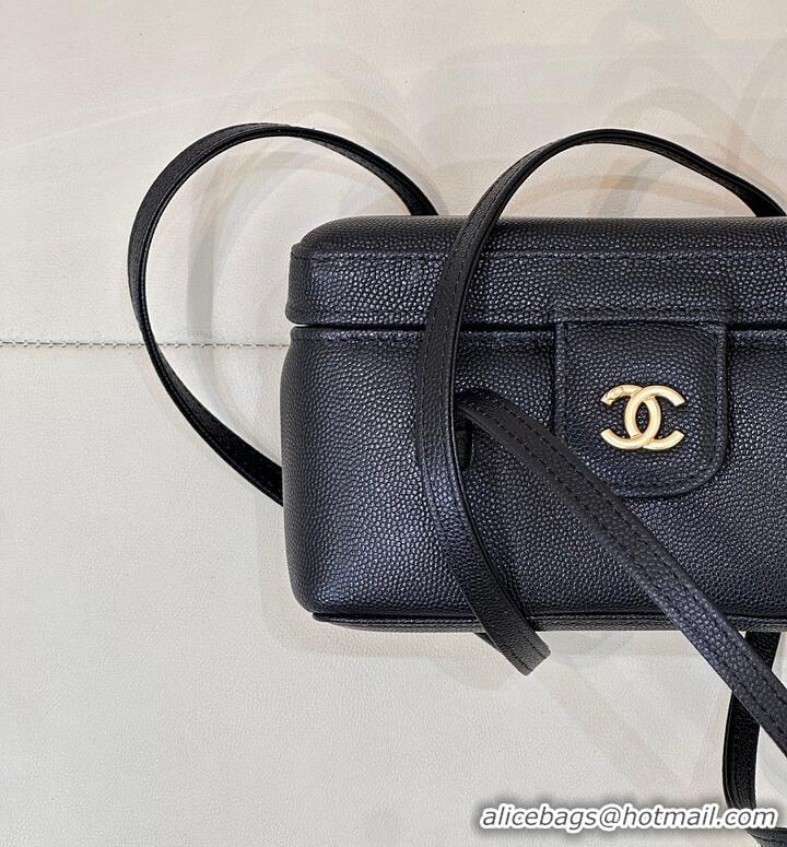 Best Price Chanel Long Vanity with Leather Strap Grained Shiny Calfskin & Gold-Tone Metal AS6282 Black