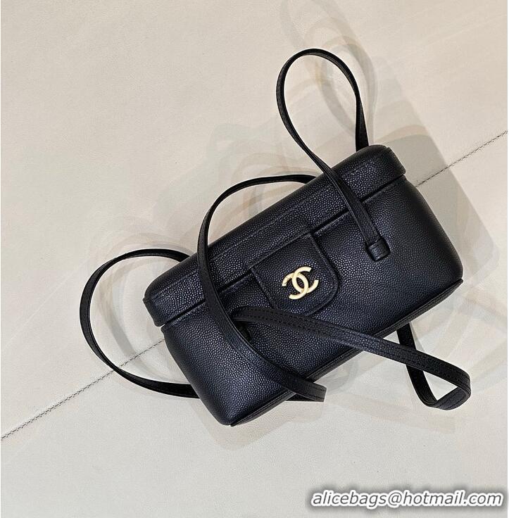 Best Price Chanel Long Vanity with Leather Strap Grained Shiny Calfskin & Gold-Tone Metal AS6282 Black