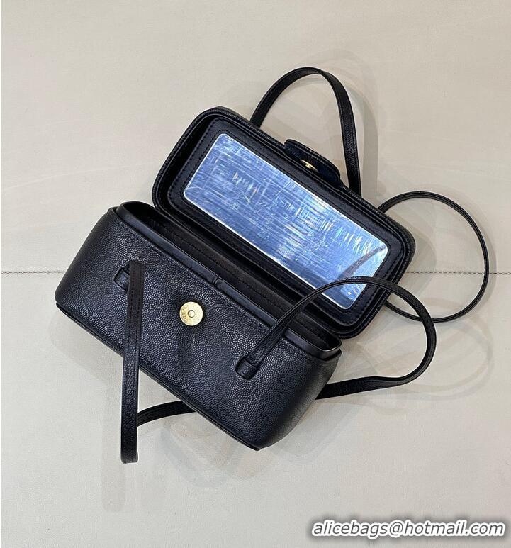Best Price Chanel Long Vanity with Leather Strap Grained Shiny Calfskin & Gold-Tone Metal AS6282 Black