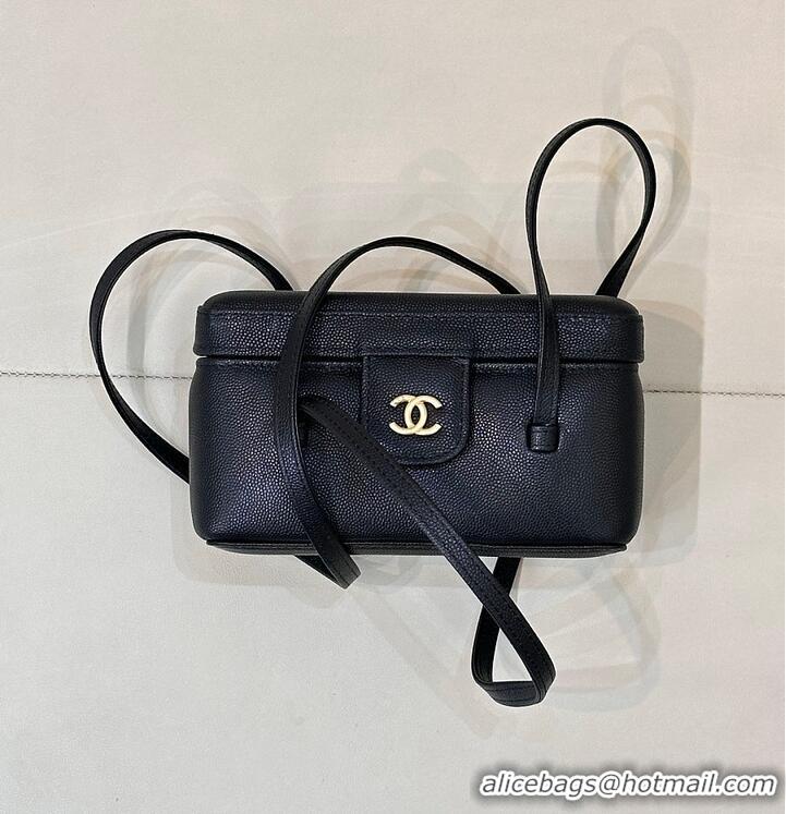 Best Price Chanel Long Vanity with Leather Strap Grained Shiny Calfskin & Gold-Tone Metal AS6282 Black