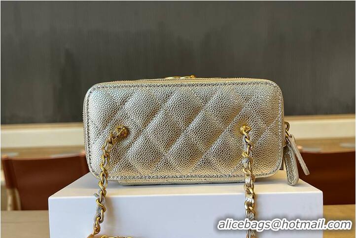 Cheapest Chanel Small Classic Vanity Case Light Gold Metallic Caviar Brushed Light Gold Hardware AS6283