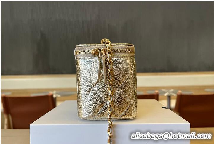 Cheapest Chanel Small Classic Vanity Case Light Gold Metallic Caviar Brushed Light Gold Hardware AS6283