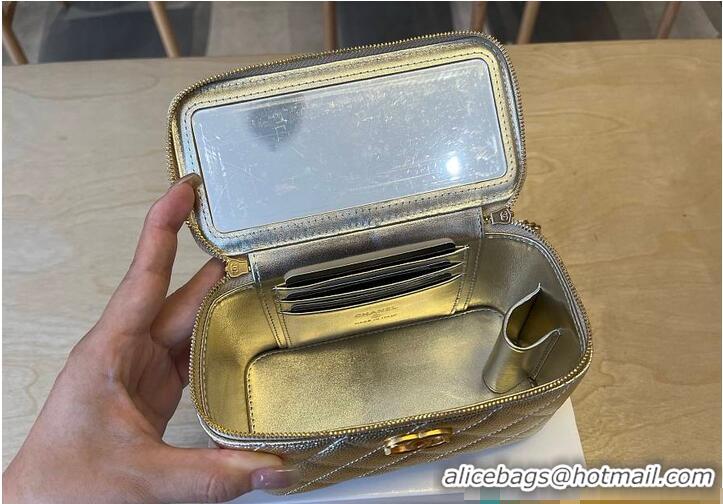 Cheapest Chanel Small Classic Vanity Case Light Gold Metallic Caviar Brushed Light Gold Hardware AS6283