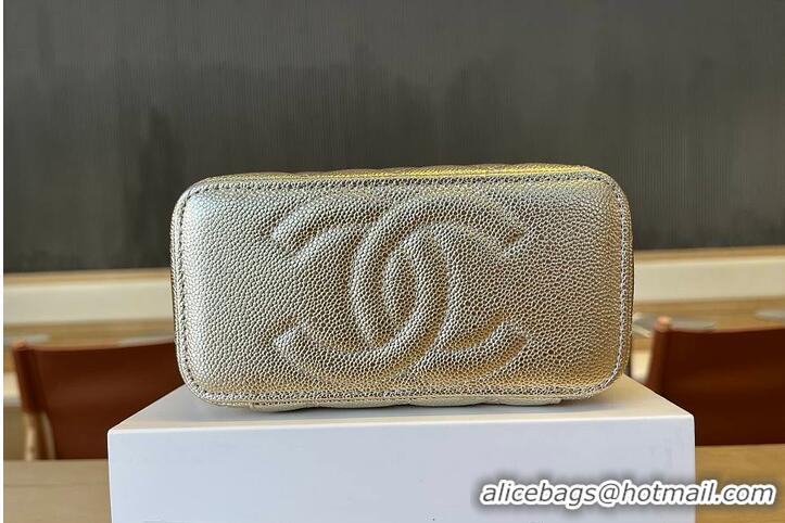 Cheapest Chanel Small Classic Vanity Case Light Gold Metallic Caviar Brushed Light Gold Hardware AS6283