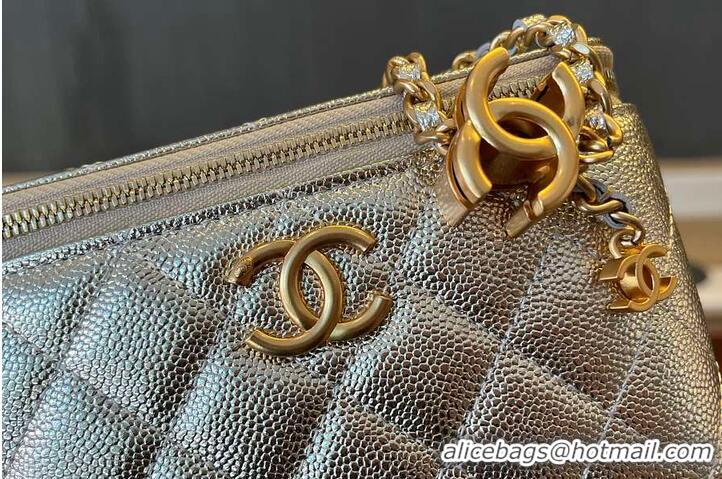 Cheapest Chanel Small Classic Vanity Case Light Gold Metallic Caviar Brushed Light Gold Hardware AS6283
