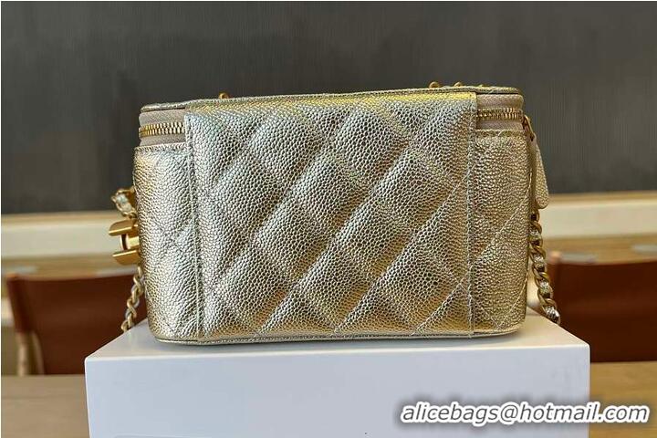 Cheapest Chanel Small Classic Vanity Case Light Gold Metallic Caviar Brushed Light Gold Hardware AS6283