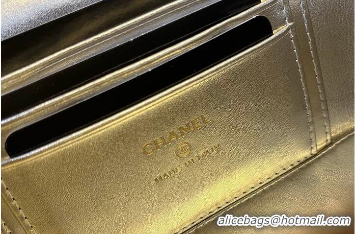 Cheapest Chanel Small Classic Vanity Case Light Gold Metallic Caviar Brushed Light Gold Hardware AS6283