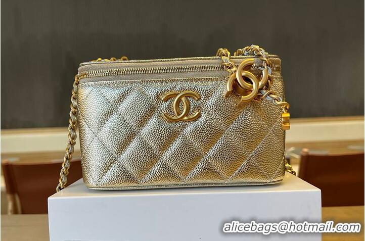 Cheapest Chanel Small Classic Vanity Case Light Gold Metallic Caviar Brushed Light Gold Hardware AS6283