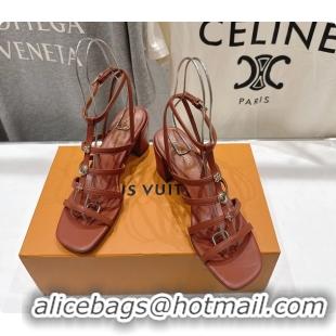 Stylish Louis Vuitton Gaia Heeled Sandals with Monogram Charms Brown Lambskin Leather 65MM 6062106