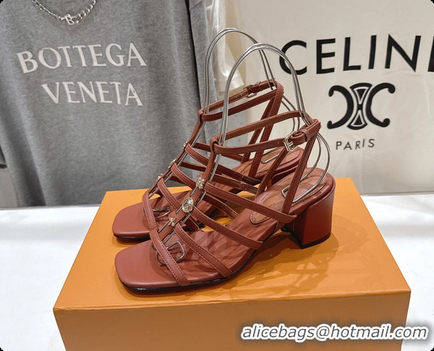 Stylish Louis Vuitton Gaia Heeled Sandals with Monogram Charms Brown Lambskin Leather 65MM 6062106