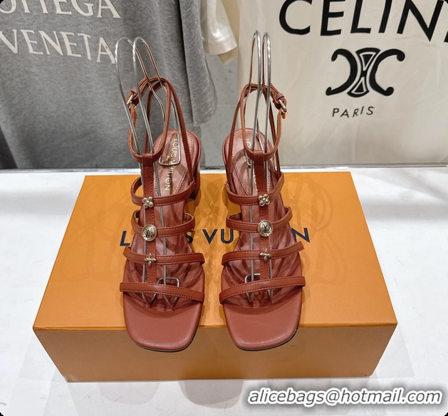 Stylish Louis Vuitton Gaia Heeled Sandals with Monogram Charms Brown Lambskin Leather 65MM 6062106