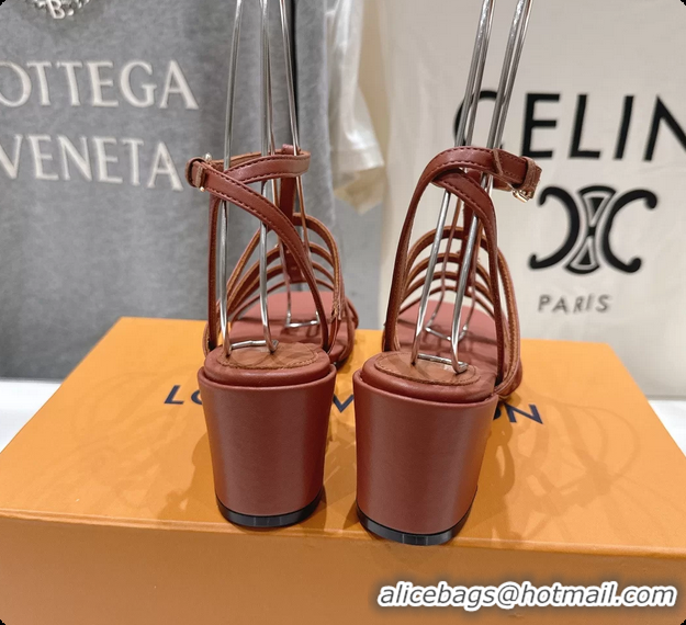 Stylish Louis Vuitton Gaia Heeled Sandals with Monogram Charms Brown Lambskin Leather 65MM 6062106