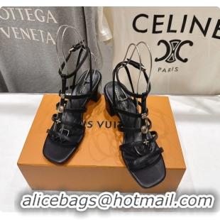 Big Enough Louis Vuitton Gaia Heeled Sandals with Monogram Charms Black Lambskin Leather 65MM 6062106