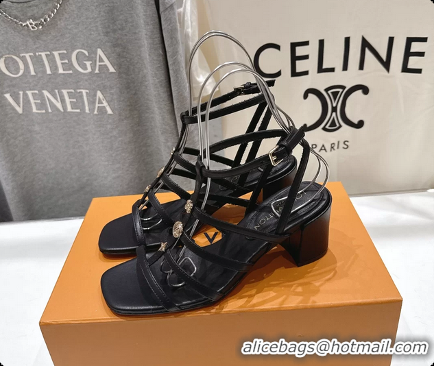 Big Enough Louis Vuitton Gaia Heeled Sandals with Monogram Charms Black Lambskin Leather 65MM 6062106