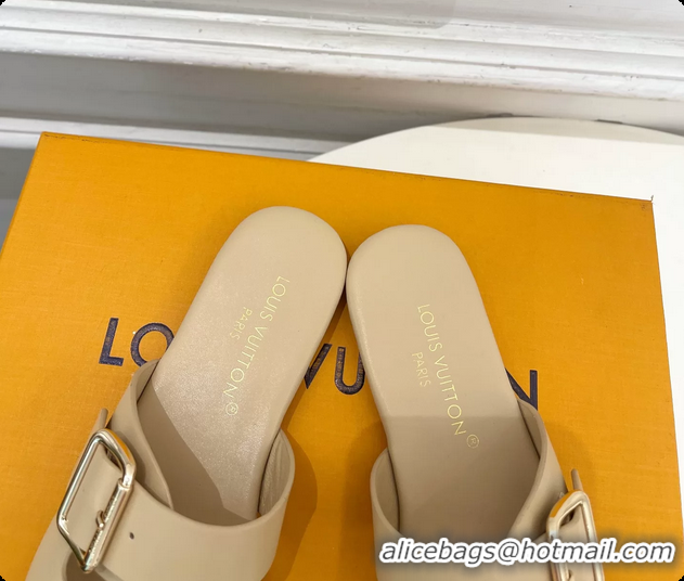 Original Cheap Louis Vuitton Beige Calfskin Leather Flat Slides Sandals 6062107