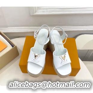 Best Product Louis Vuitton LV Mare Wedge Espadrrile Sandals White Calfskin Leather 120MM 6062108