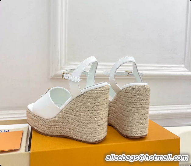 Best Product Louis Vuitton LV Mare Wedge Espadrrile Sandals White Calfskin Leather 120MM 6062108