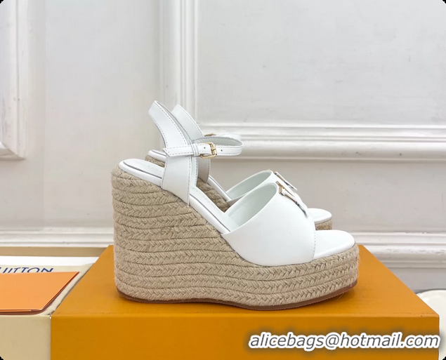 Best Product Louis Vuitton LV Mare Wedge Espadrrile Sandals White Calfskin Leather 120MM 6062108