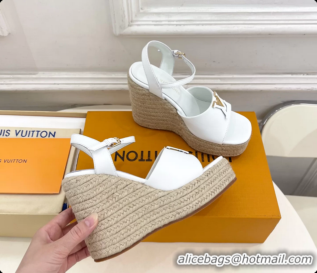 Best Product Louis Vuitton LV Mare Wedge Espadrrile Sandals White Calfskin Leather 120MM 6062108