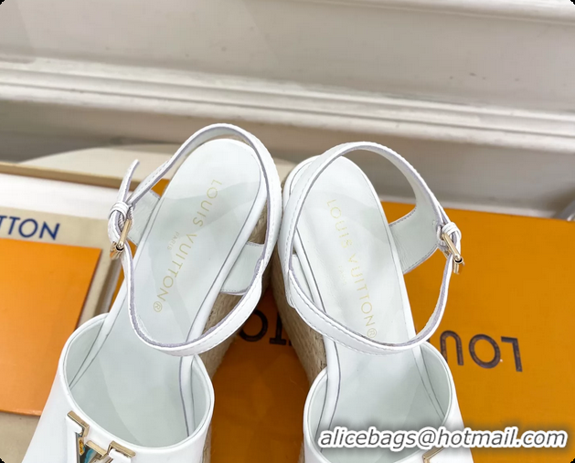 Best Product Louis Vuitton LV Mare Wedge Espadrrile Sandals White Calfskin Leather 120MM 6062108