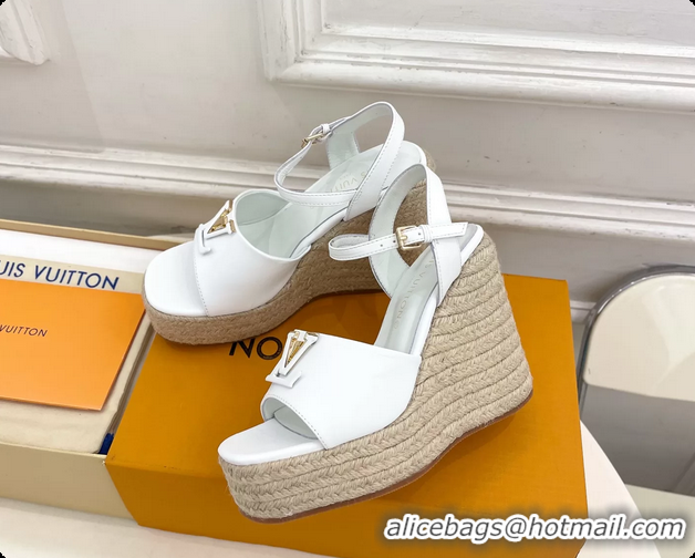 Best Product Louis Vuitton LV Mare Wedge Espadrrile Sandals White Calfskin Leather 120MM 6062108