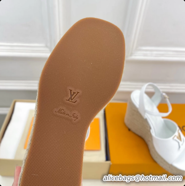 Best Product Louis Vuitton LV Mare Wedge Espadrrile Sandals White Calfskin Leather 120MM 6062108