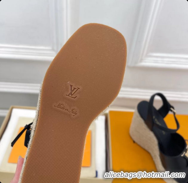 Good Quality Louis Vuitton LV Mare Wedge Espadrrile Sandals Navy Blue Calfskin Leather 120MM 6062108