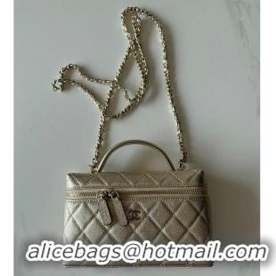 Big Discount Chanel Caviar Quilted Top Handle Slim Vanity Case with Chain Gold Metallic Caviar Brushed Light Gold Hardwa