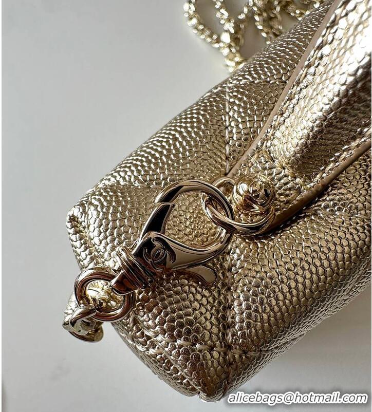 Big Discount Chanel Caviar Quilted Top Handle Slim Vanity Case with Chain Gold Metallic Caviar Brushed Light Gold Hardwa