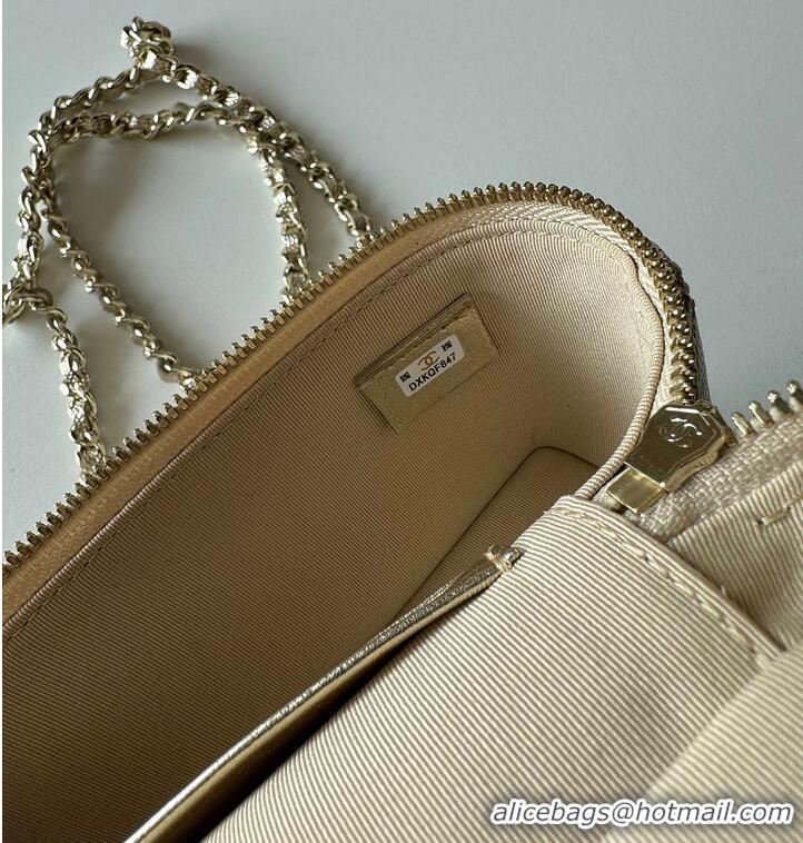 Big Discount Chanel Caviar Quilted Top Handle Slim Vanity Case with Chain Gold Metallic Caviar Brushed Light Gold Hardwa